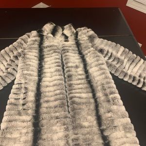 Women Chinchilla Real Rex Rabbit Fur Coat Round Collar Warm Mid-length Overcoat